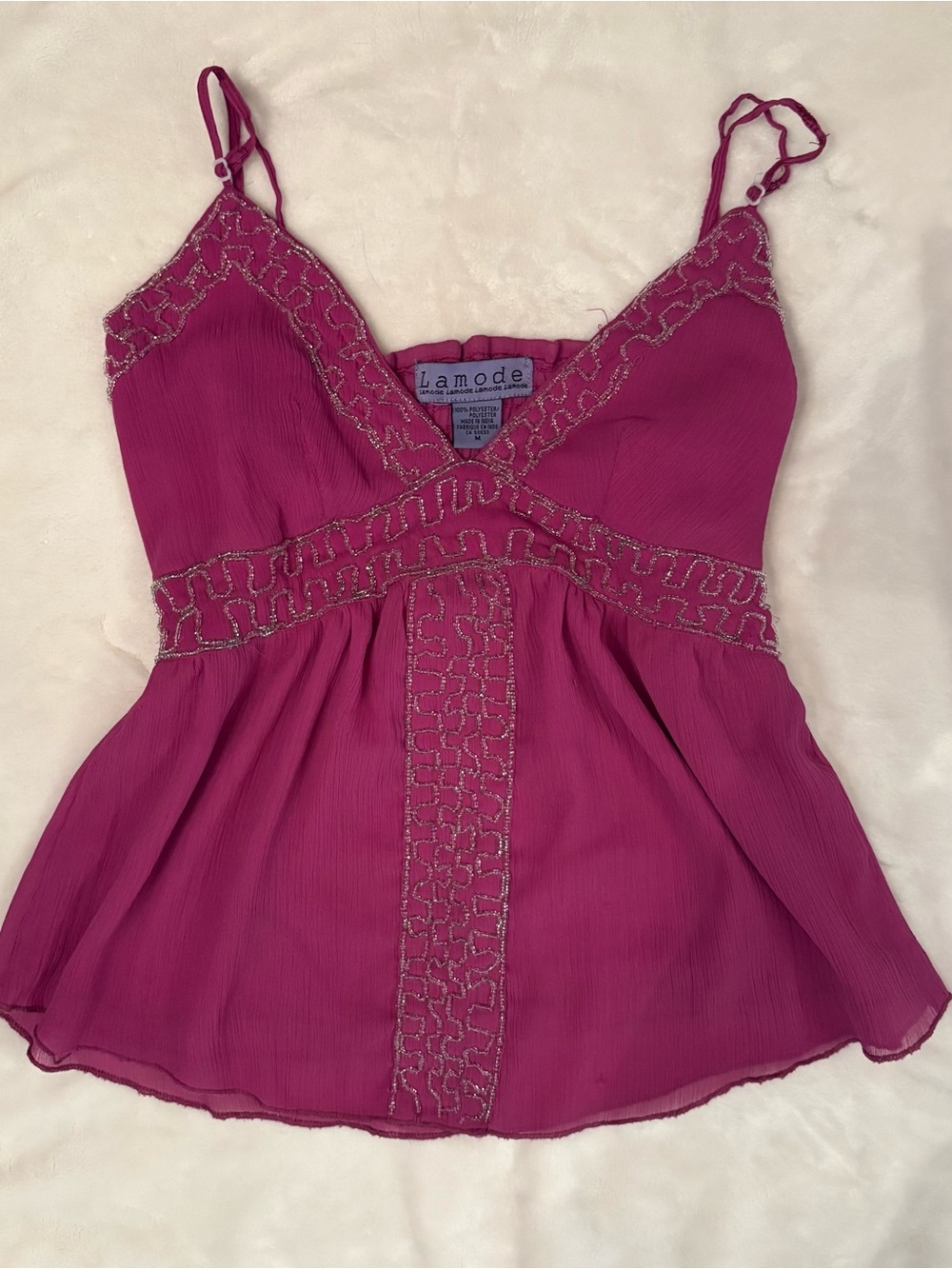 Vintage Lamode Fuchsia Beaded Spaghetti Strap Top